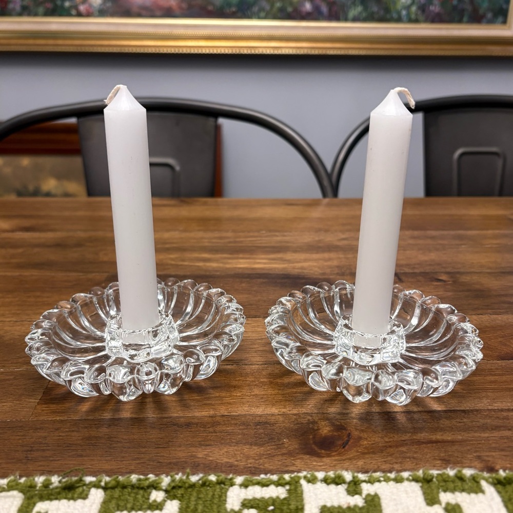 Vintage Hazel Atlas Daisy Elegant Clear Glass Candle Holders